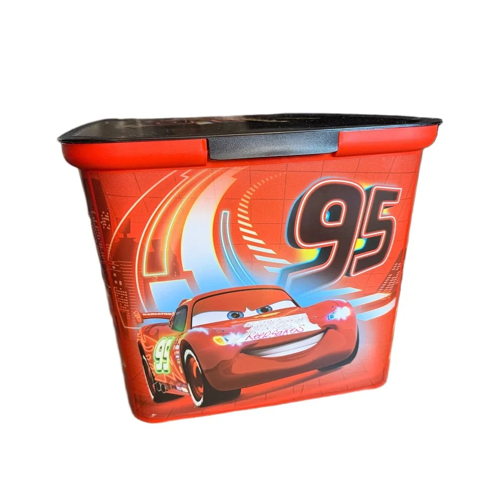 Disney Pixar Cars Lightning McQueen Red Plastic Storage Bin with Lid 8x11x8